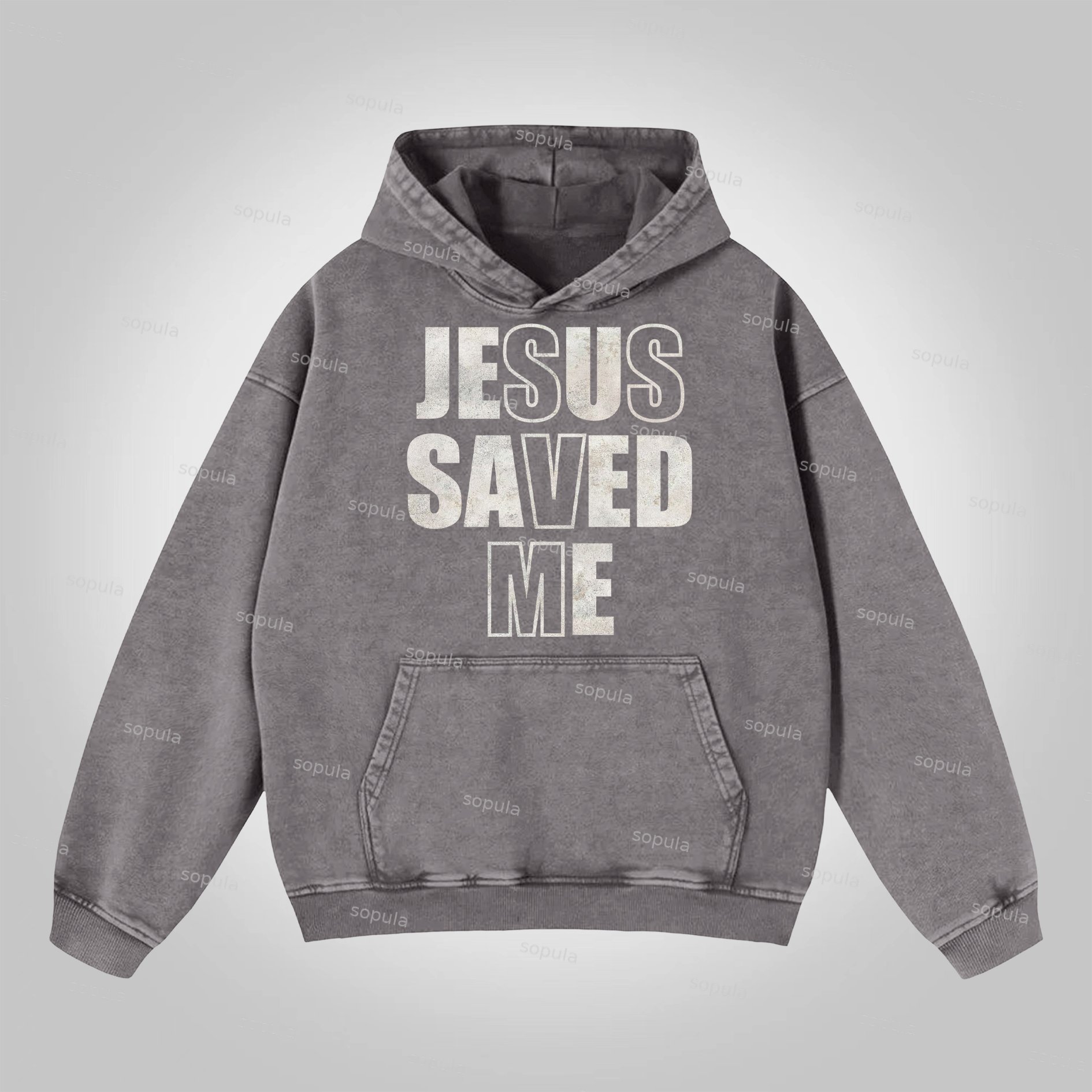 Sopula Jesus Saved Me Graphics Washed Distressed Pocket Hoodie - SOPULA