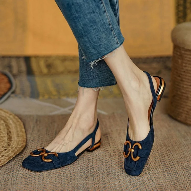 Zhungei Mujer French Vintage Women Sandals Summer 2023 New Elegant Low Heel Shoes Lazy Casual Muller Shoes Designer Women Shoes