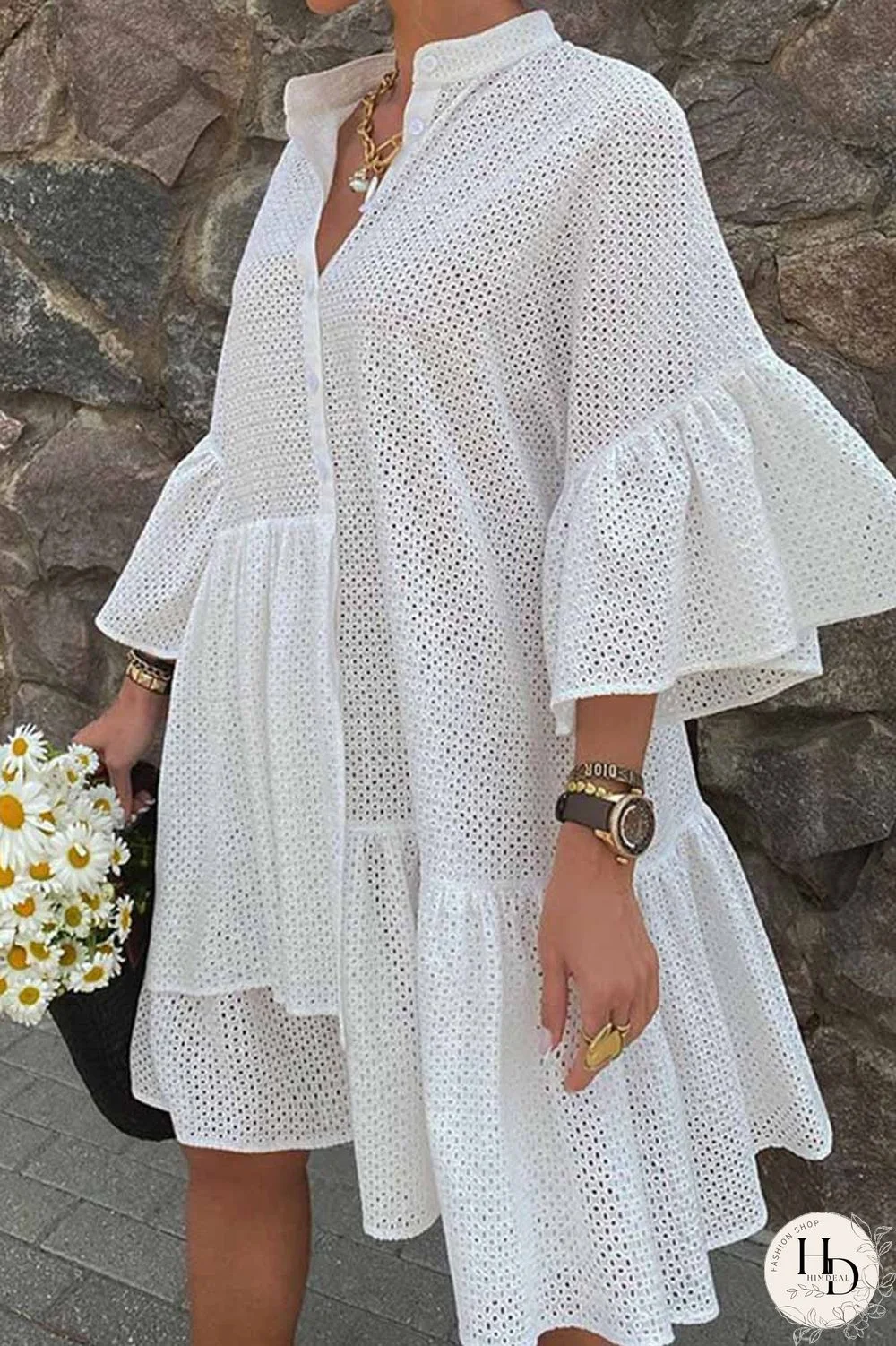 White Irregular Cutout Dress