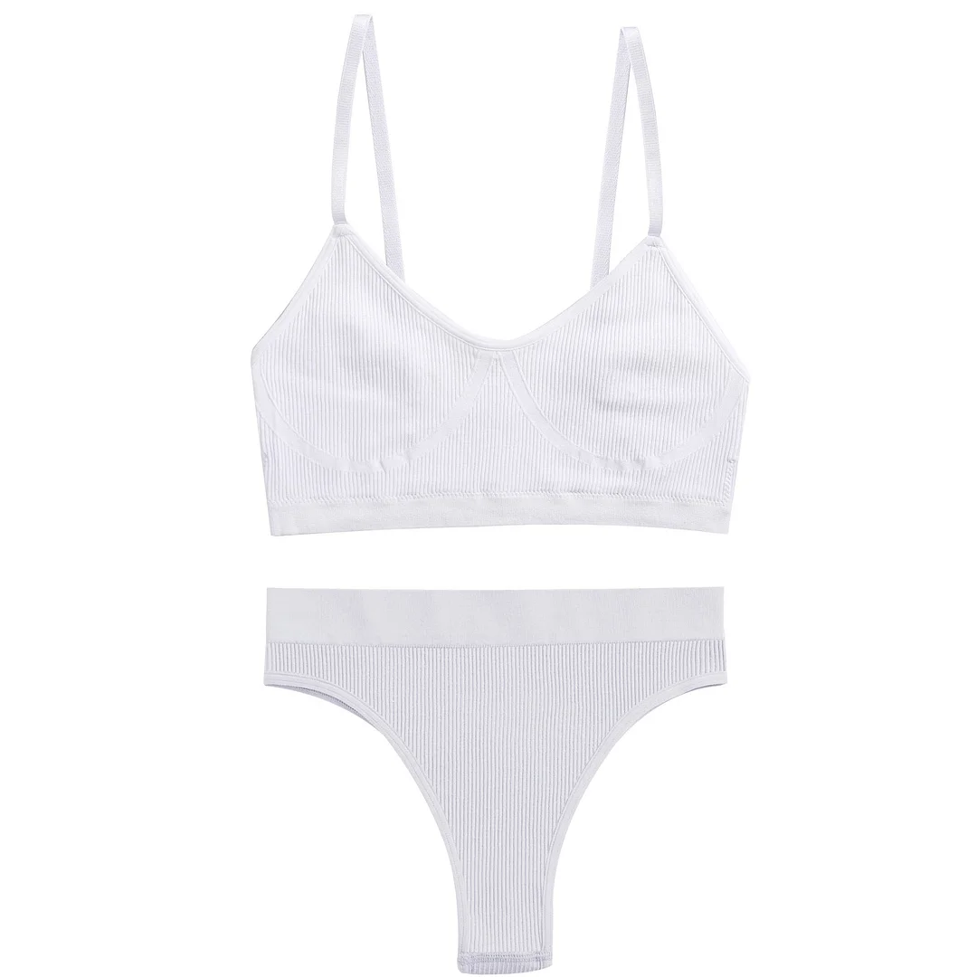 FINETOO Women Seamless Bra Set Push Up 1 Camis+1 Panty Lingerie Sports Underwear Active Sexy Thong Bra Fitness Bikini Crop Top