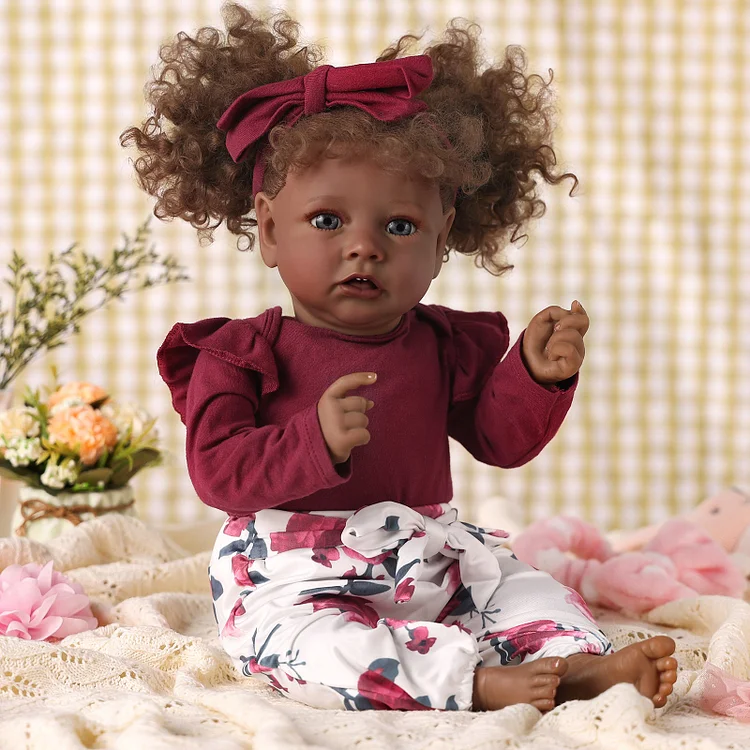 Babeside 20" Reborn Baby Doll Brown Curly Hair African American Girl Saria