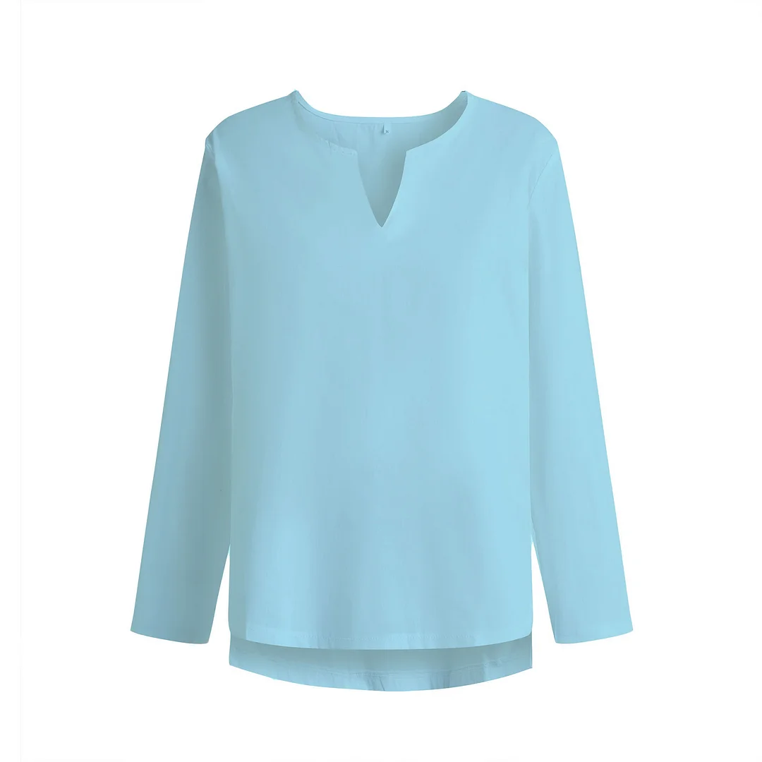 Uveng Uveng 2025 Men's Youth Chinese T-Shirt Cotton And T-Shirt Pure Color Loose Clothes Chinese Style V-Neck Men's Long-Sleeved Shirt