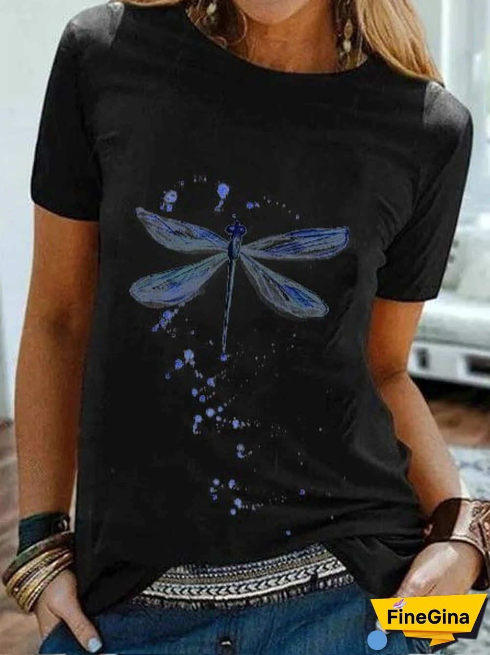 Women Cotton Crew Neck Casual Graphic Plus Size T-shirt