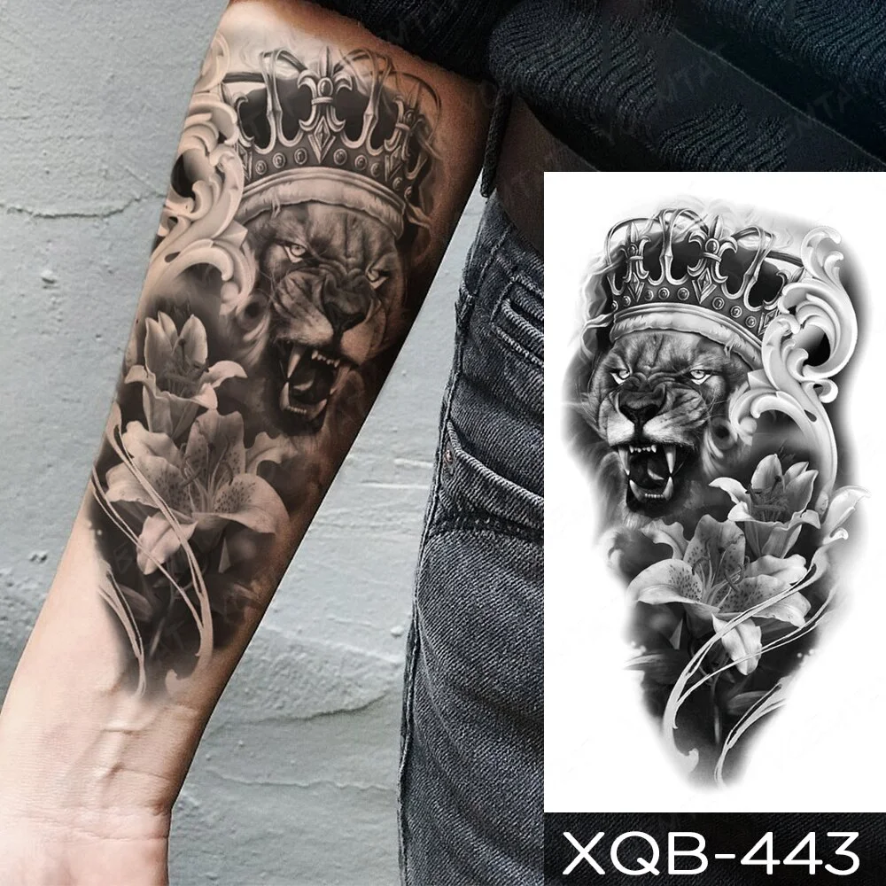 Sdrawing Temporary Tattoo Sticker Old School Lion Wolf Flash Tatto Triangle Geometry Body Art Arm Fake Tatoo Men Women