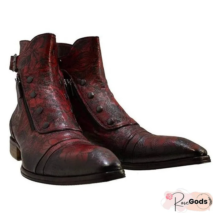 Men's Retro Snake Pattern Button Ankle Boots