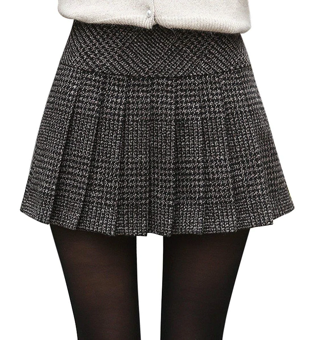 Women's Casual Plaid High Waist A-Line Pleated Skirt