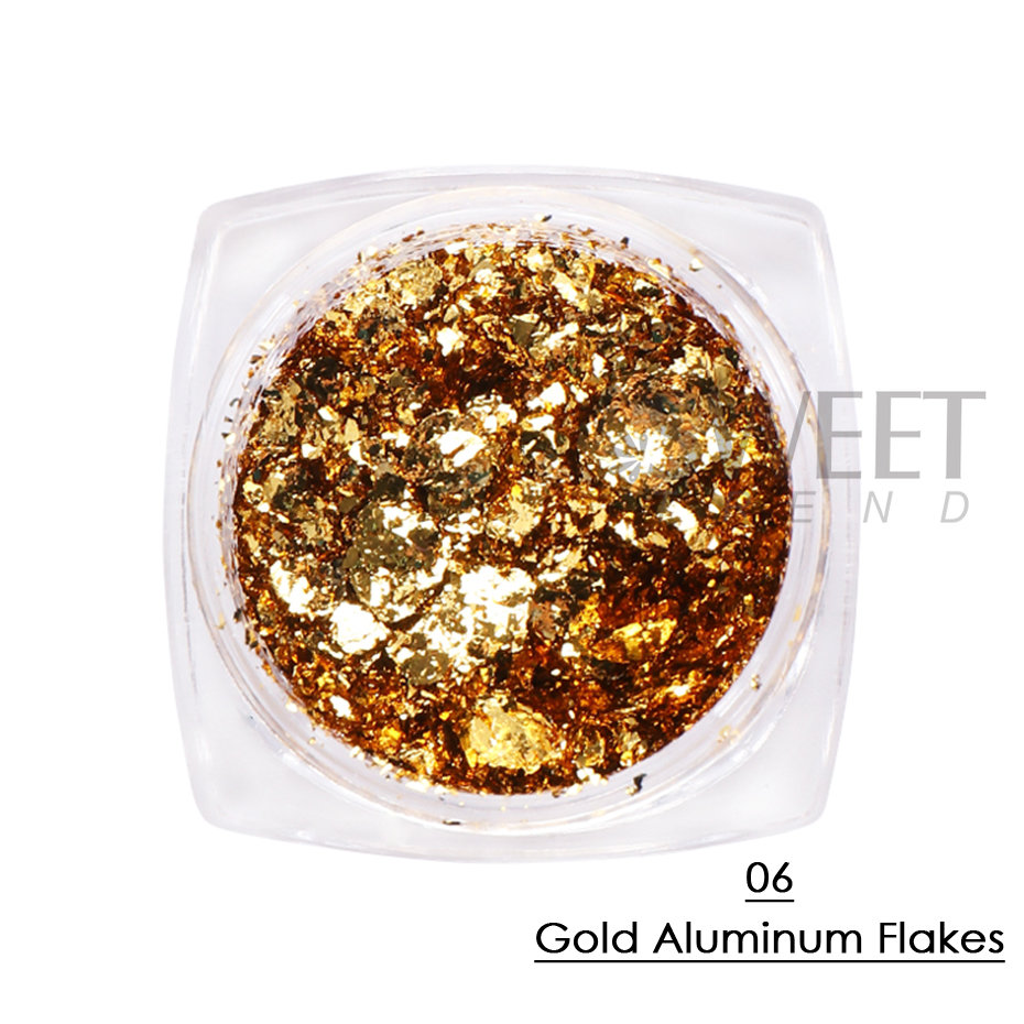 Needmkt 1 Box Aluminum Gold Silver Nail Foils Flakes Irregular Gold Leaf Sequins DIY Holographic Chrome Paper Accessory Supplies LY1858