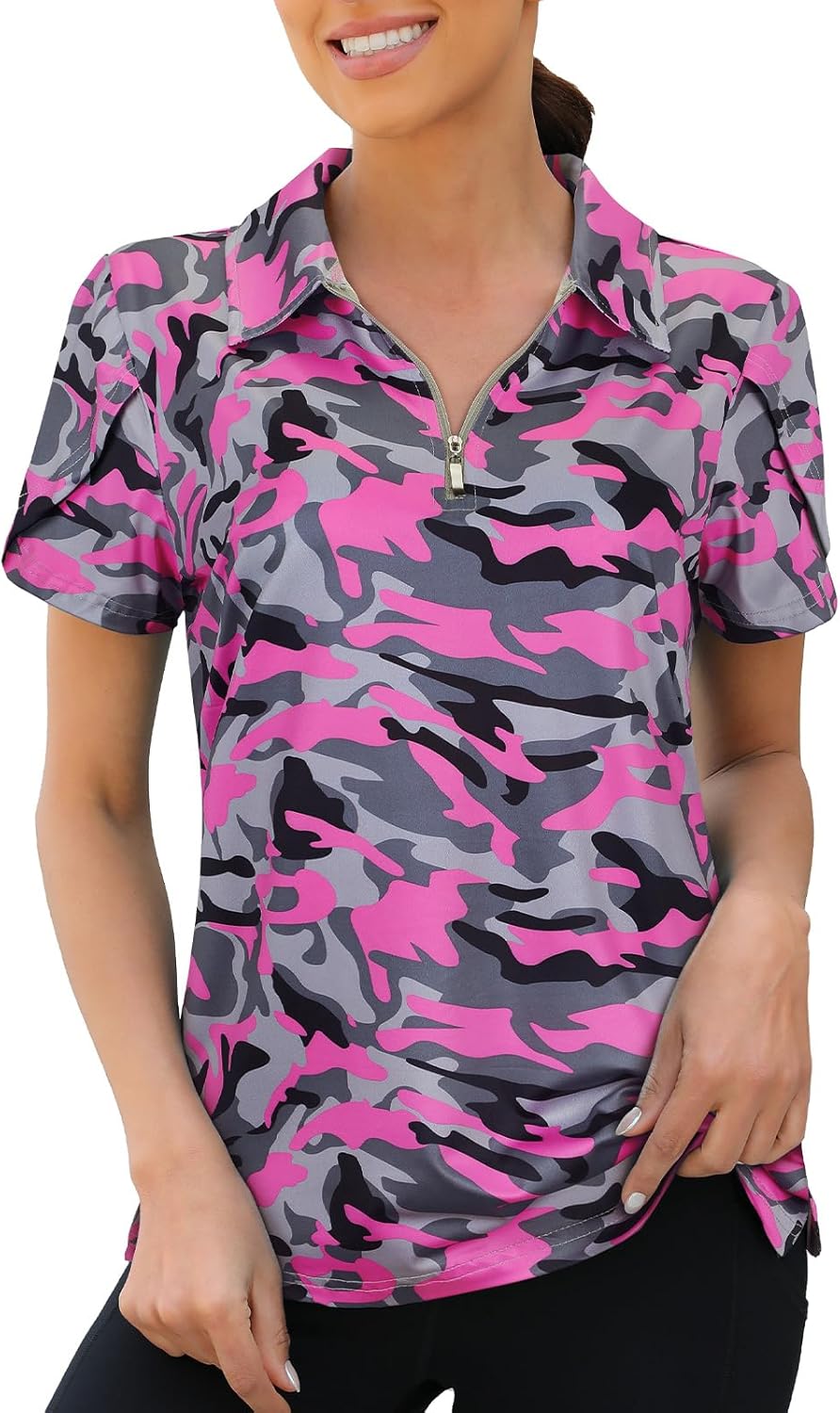 Womens Golf Polo Shirts 1/4 Zip Up Overlap Short Sleeve Quick Dry Workout Tops