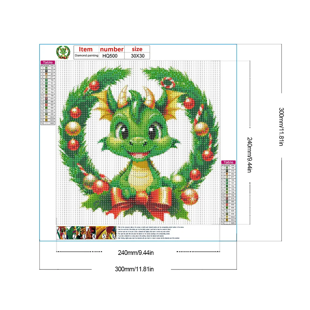 Full Round Diamond Painting 30*30cm - Dragon In The Wreath