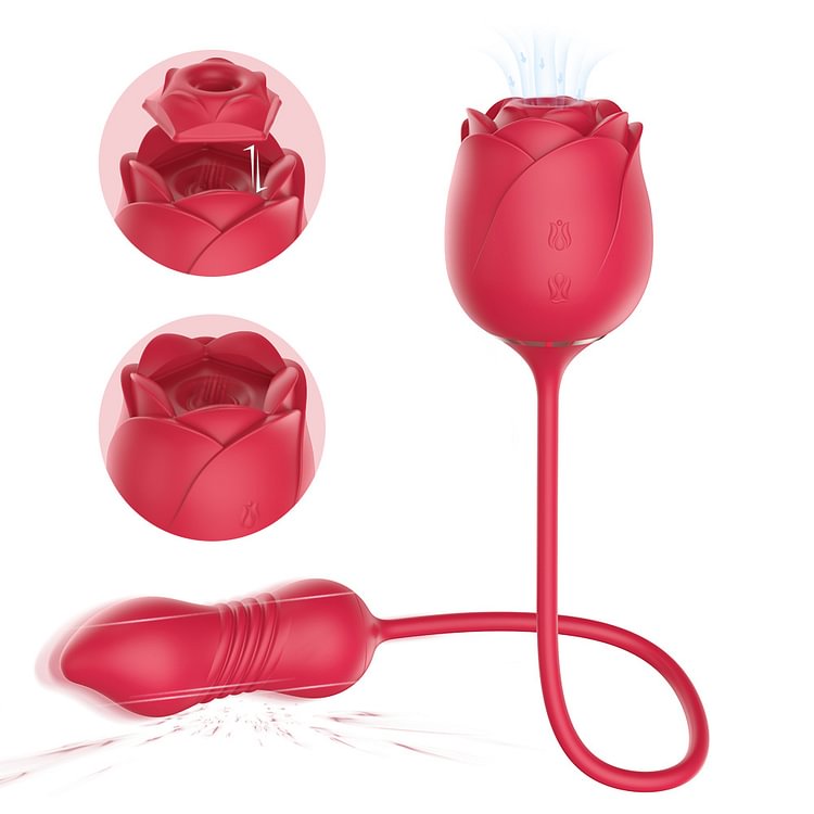 3-in-1 Double Headed Sucking And Tapping Rose Toy With Telescopic Jumping Egg