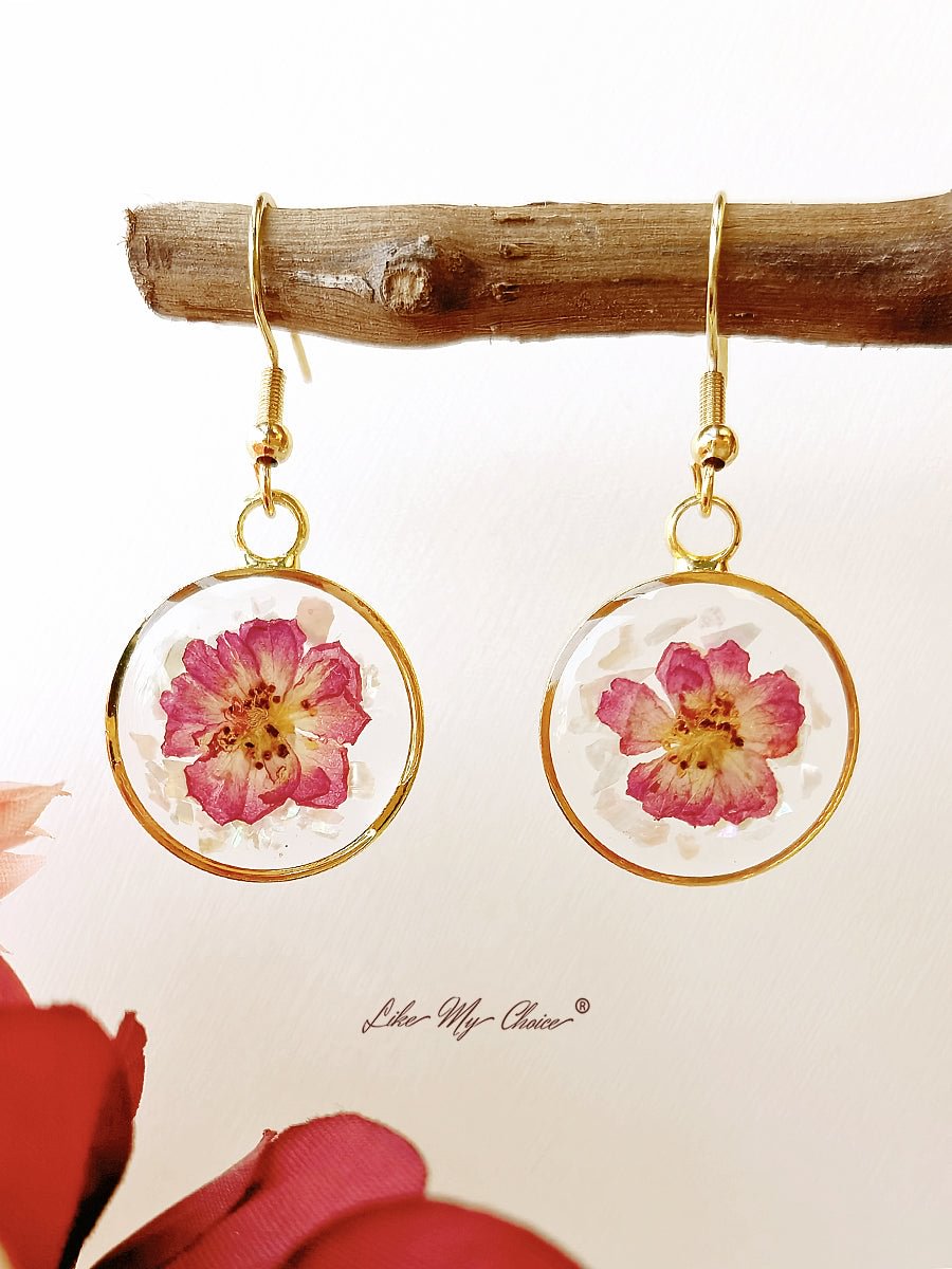 LikeMyChoice® Pressed Flower Earrings -Purple Larkspur Flowers