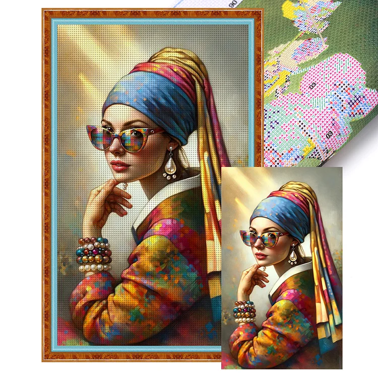 Woman With Sunglasses And Pearls (40*65cm) 11CT Stamped Cross Stitch gbfke