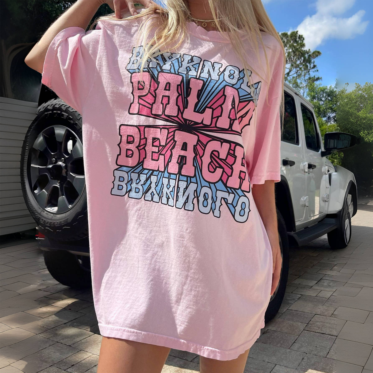 Women's Retro Print Surf T-Shirt - Pink / [blueesa] /
