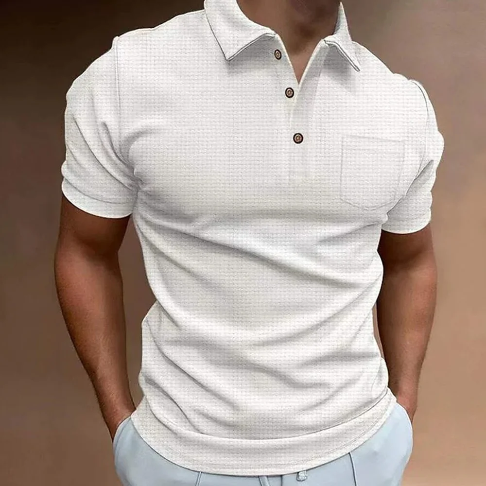 Smiledeer New waffle men's polo shirt short sleeve button down T-shirt top