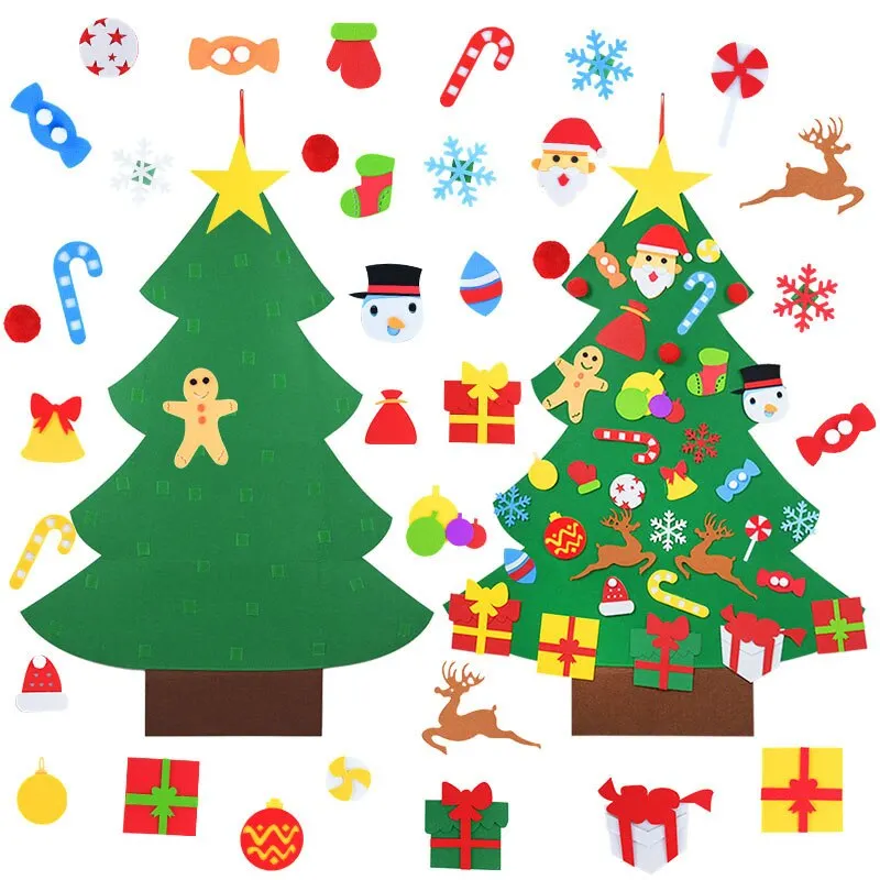 DIY Felt Christmas Tree New Year Kids Gift Toys Door Wall Hanging Ornaments Merry Christmas Decorations For Home Navidad 2021