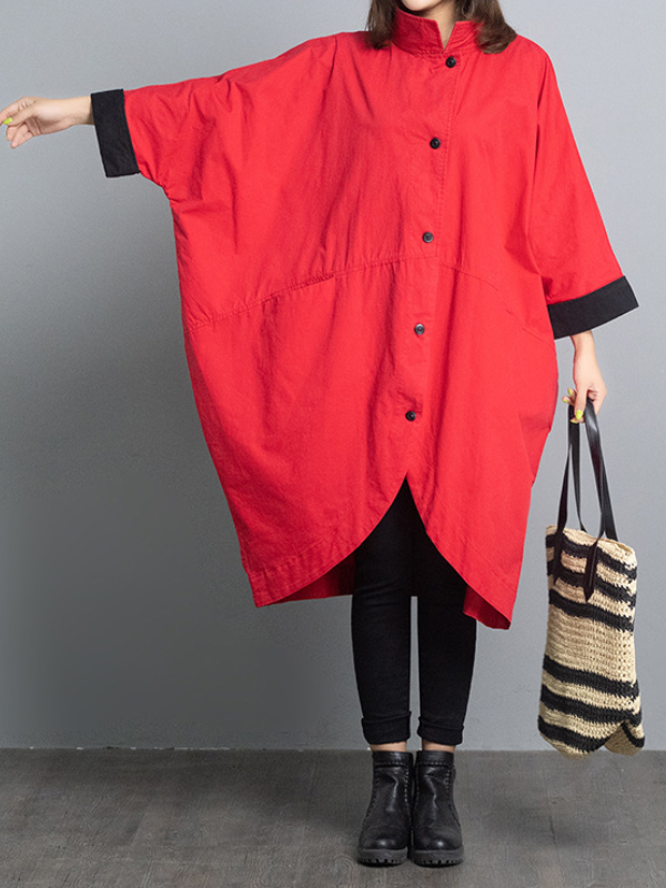 Stylish Loose Split-Front Half Sleeves Stand Collar Outerwear