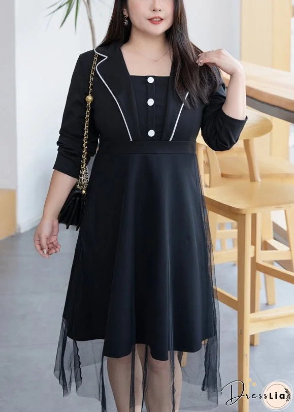 Loose Black Square Neck Tulle Patchwork Dresses Fall