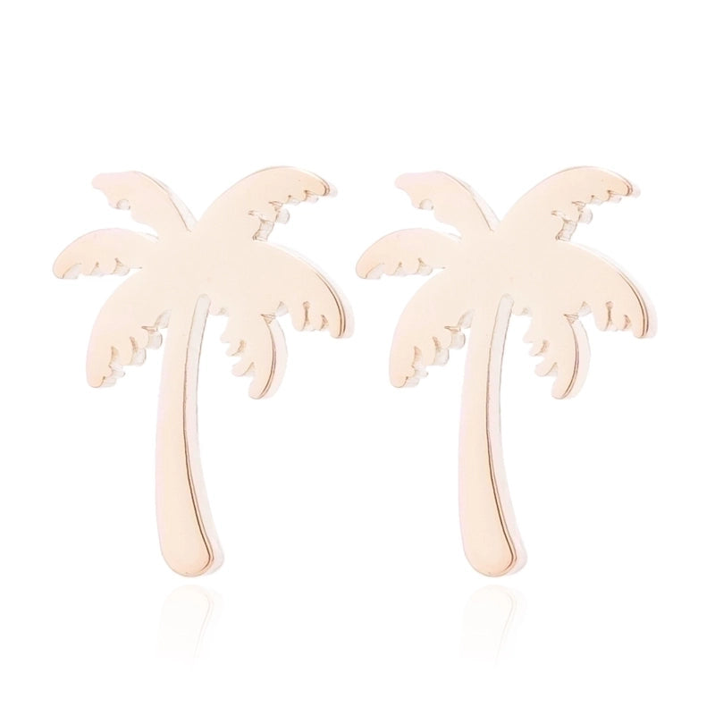 Minimalist Triangle Moon Coconut Tree Stainless Steel Asymmetrical Plating Ear Studs 1 Pair