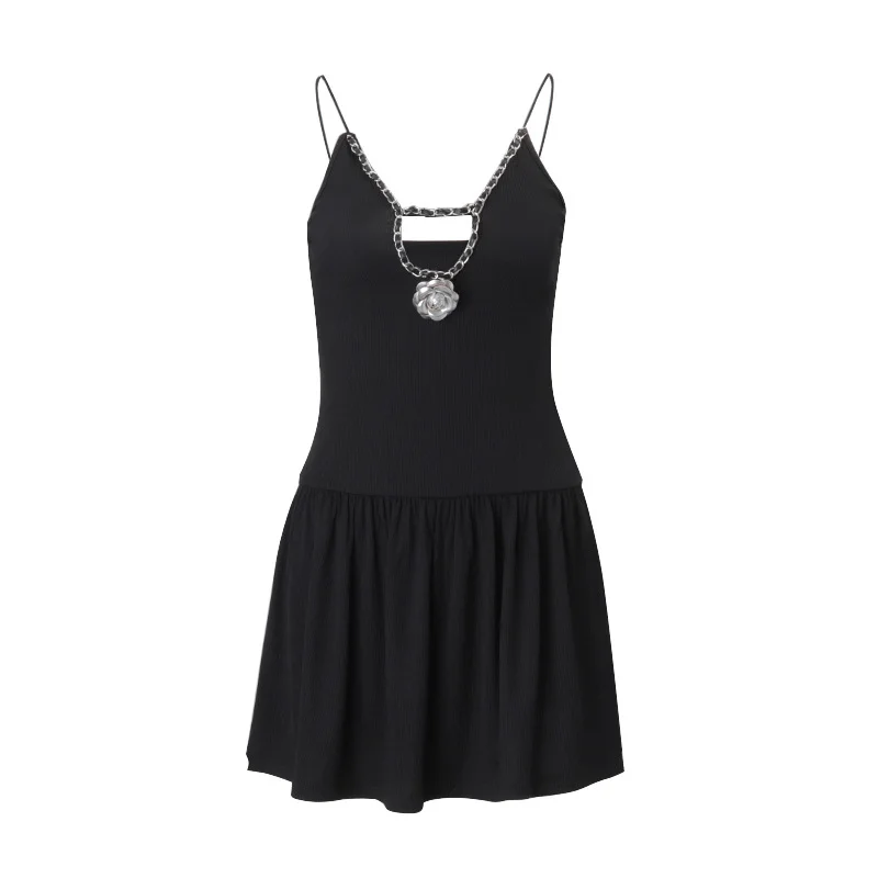 Brownm Brownm Women's Wear 2024 Summer New Fashion Sexy V Collar Low-Cut Hot Girl Temperament Slim Halter Dress