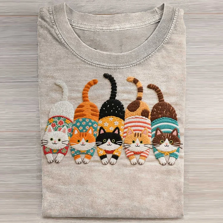 Utbros Cute Cat Art Print Casaul Short Sleeve T-shirt