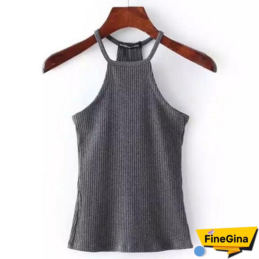 Women Summer Tops Off Shoulder Tank Top Knitted Cotton Halter Cropped Blouses Vest