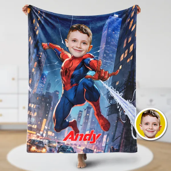 Custom Spider Hero Blankets Personalized Face & Name Hero Blanket Gifts For Boys