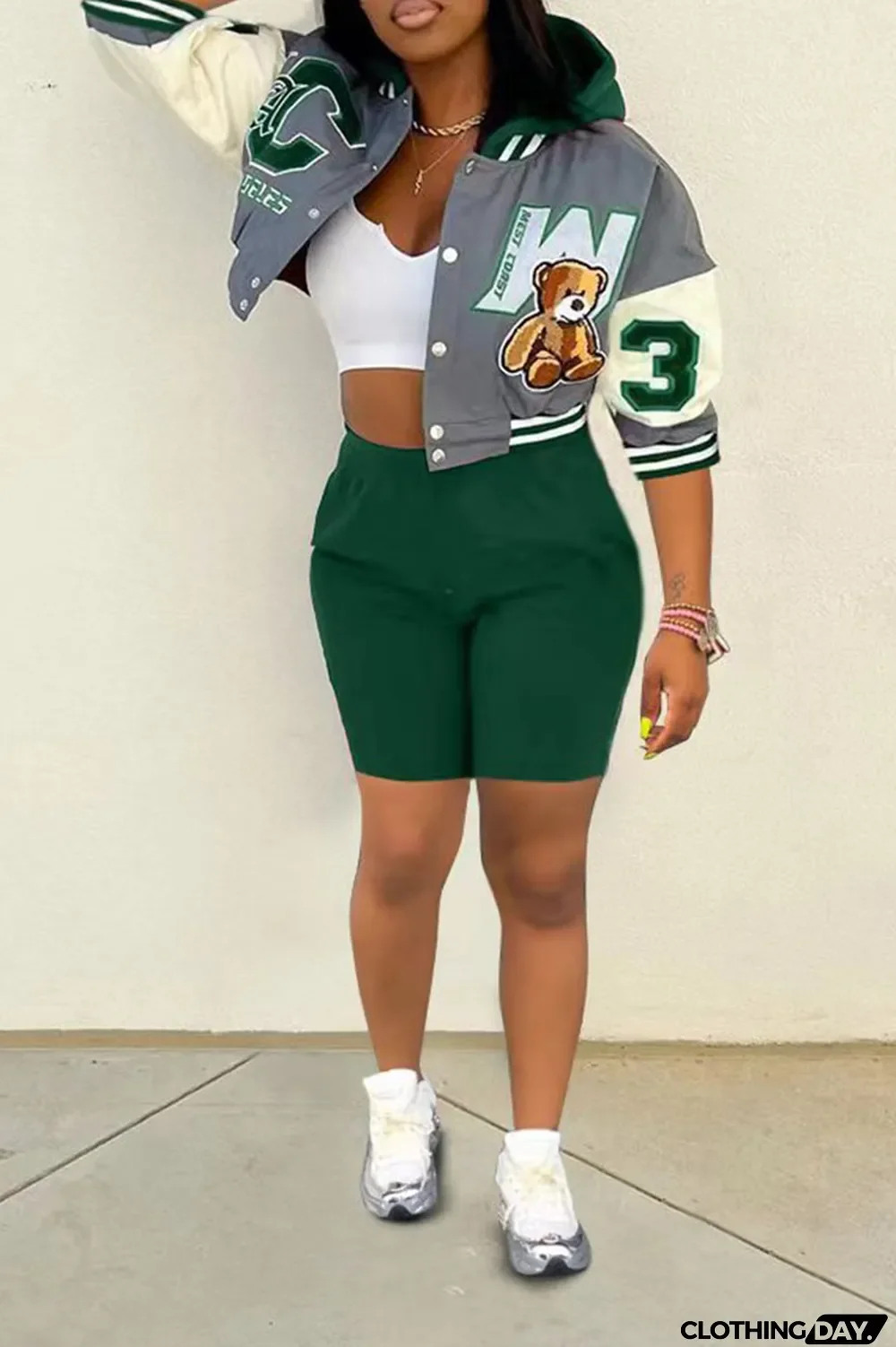 Purple Sexy Print Patchwork Hooded Collar Outerwear