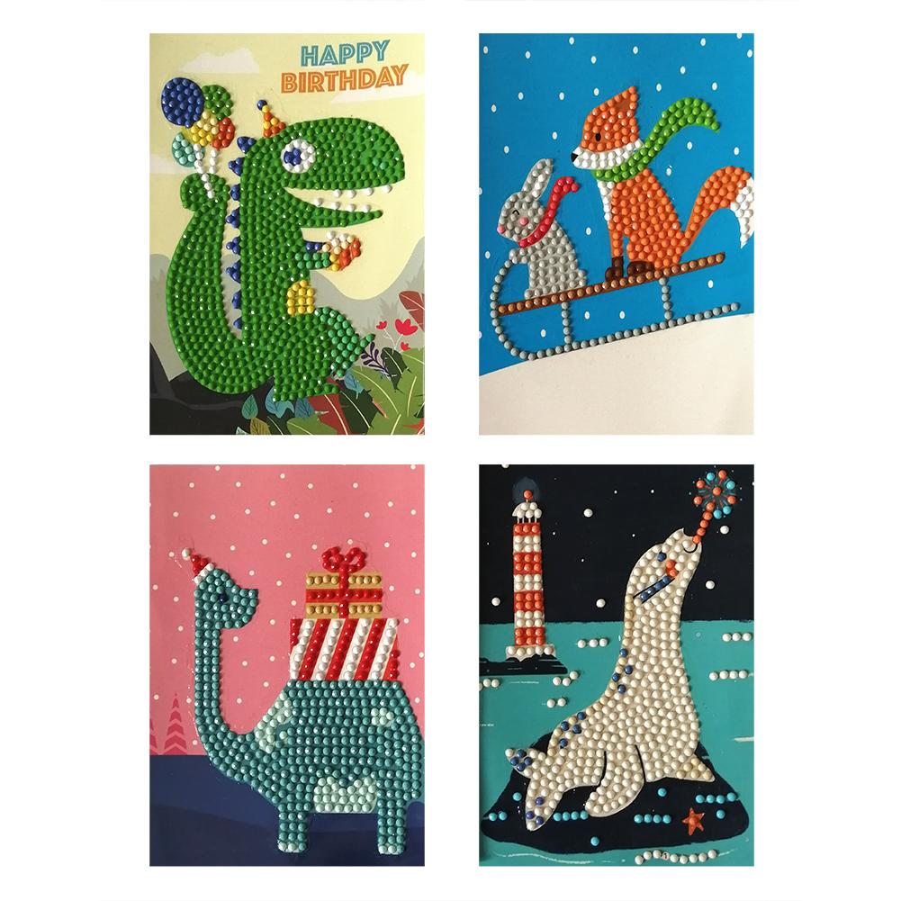 

4pcs Animals Birthday-Creative Diamond Greeting Card, 501 Original