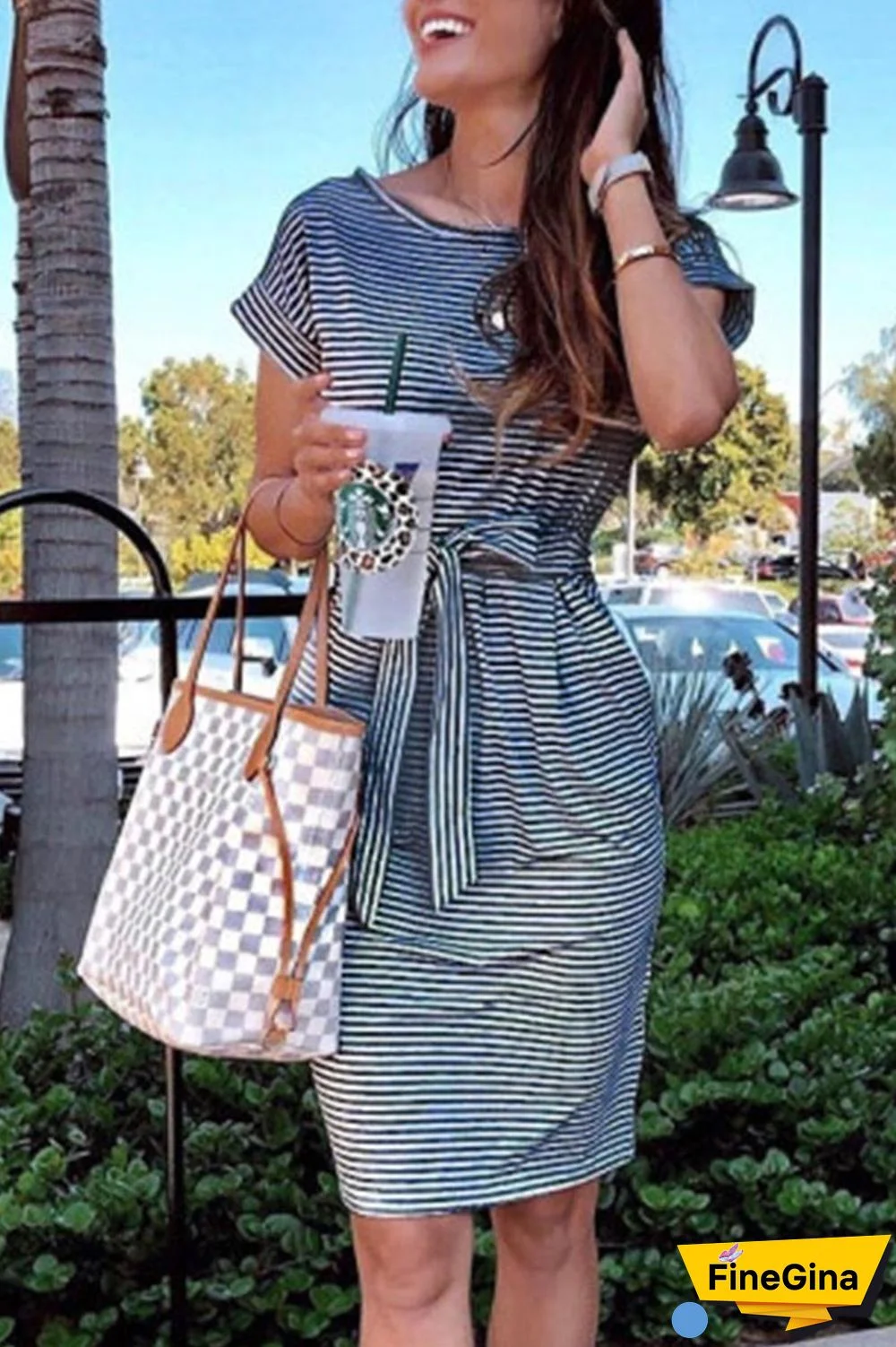 Striped Knot Design Grey Midi Dress(5 Colors)