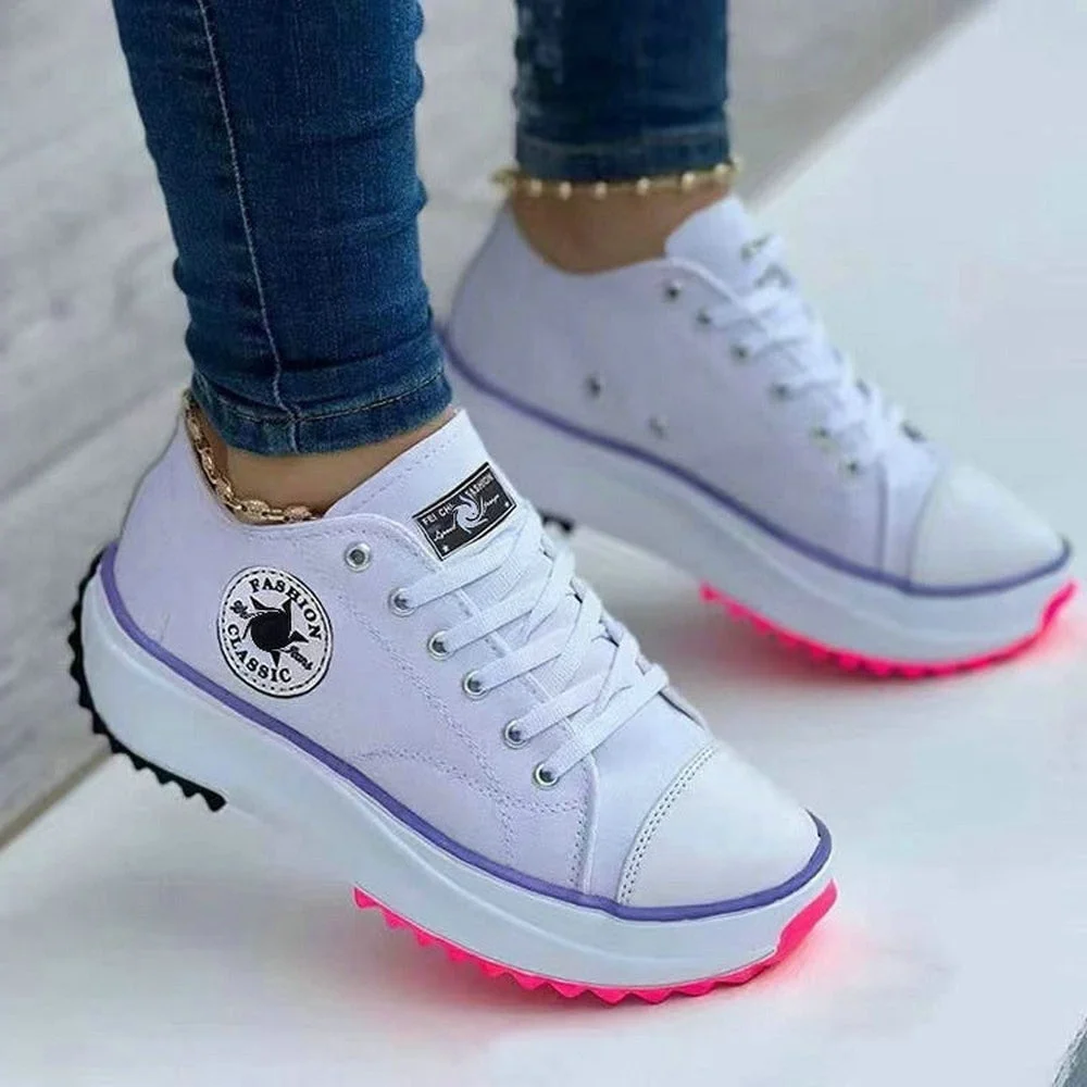 Canvas Sneakers Women Fashion Platform Low-top Women Single Shoes Thick-soled Candy Color Flats Female Canvas Shoes 2022