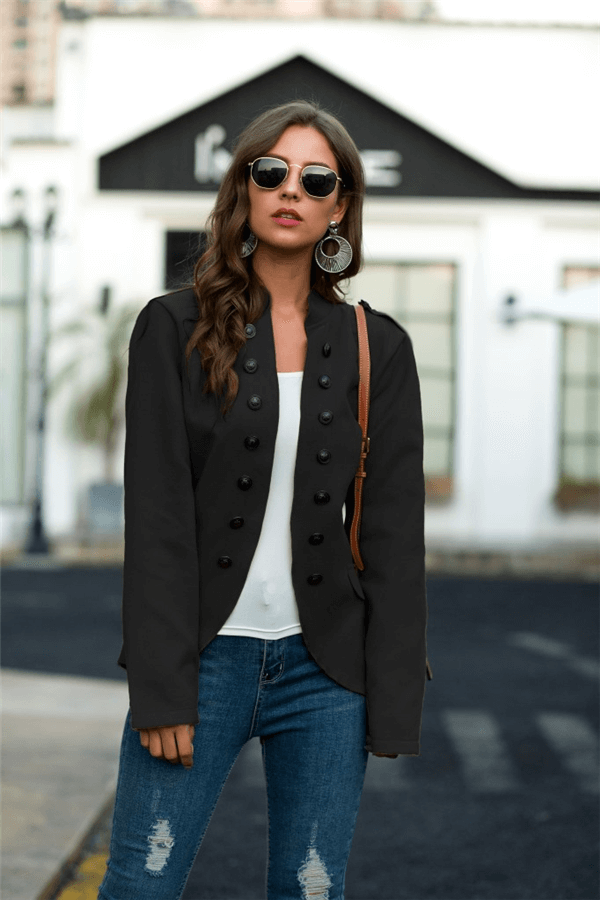 Fashion Stand Collar Breasted Woolen Coat