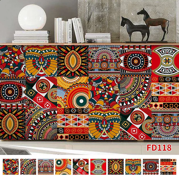 20 Stück selbstklebende Fliesen im Bohemian-Stil zum Abziehen und Aufkleben, wasserfest, für Wohnzimmer, Küche, Schlafzimmer, Vinyl-Wandaufkleber, Wanddekoration für Zuhause, Vintage-Marokkanisch-inspirierte Fliesenaufkleber, 20*20 cm