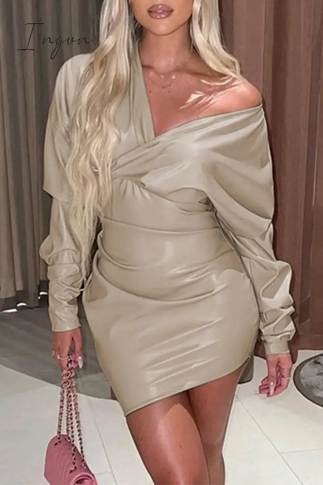 Ingvn - Sexy Solid Backless Fold V Neck A Line Dresses Bare Color / S Dresses/Short