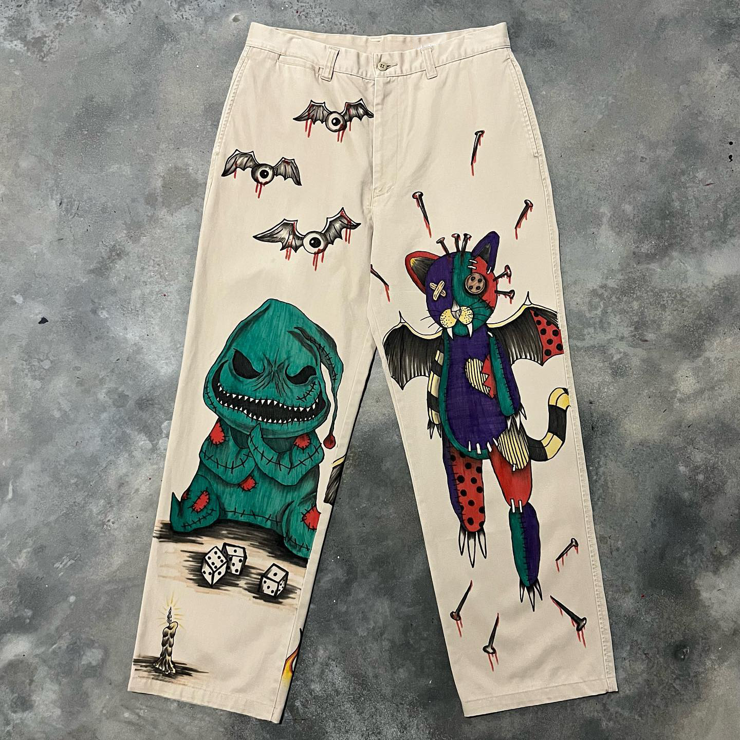 Casual street hand-painted graffiti denim trousers