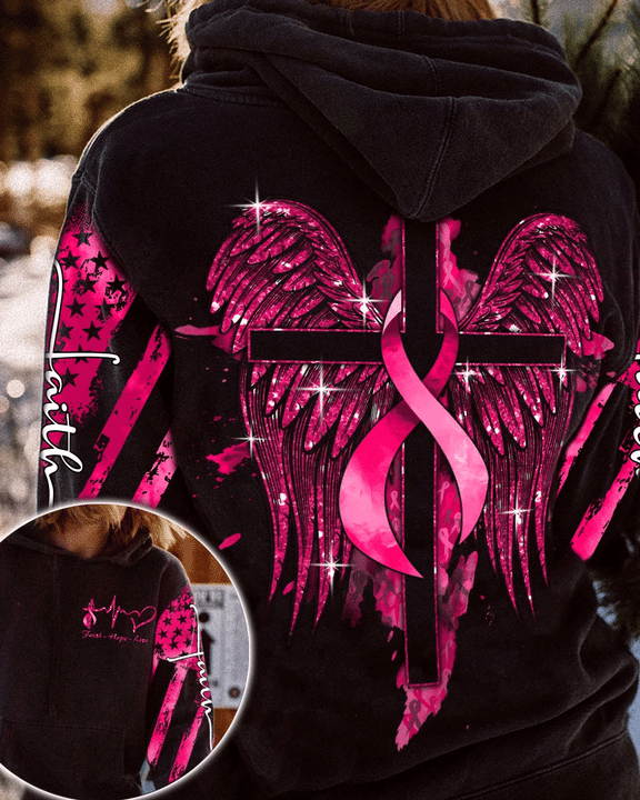 Hot Pink Wings Faith Hope Love Breast Cancer Tee