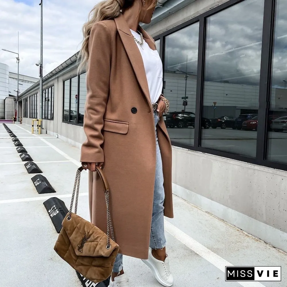 Autumn and Winter Long Suit Collar Woolen Coat Coat Coat