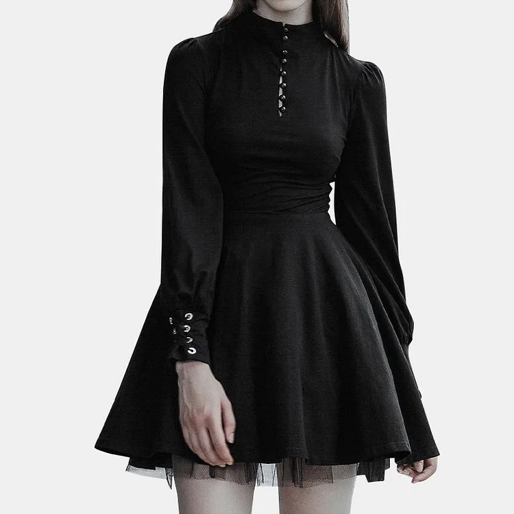 Button Line A-line Pleated Dress