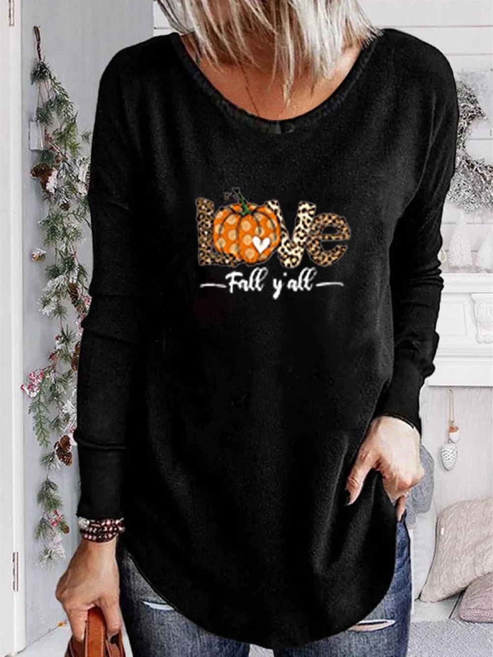 Unisex 100% Cotton Long Sleeve Crew Neck Love Fall Y'All Shirt