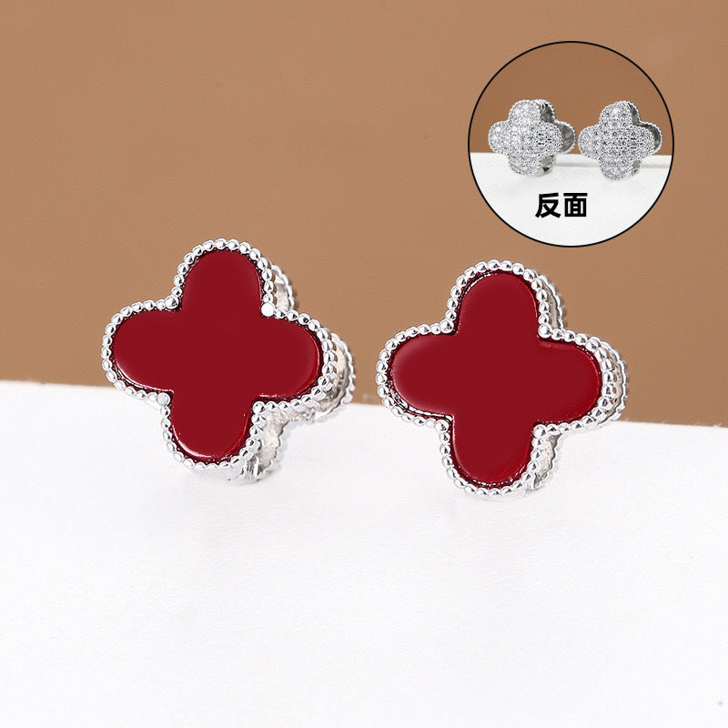 2 Pieces Moderate Luxury Flower Copper Diamond Inlay Stud Earrings