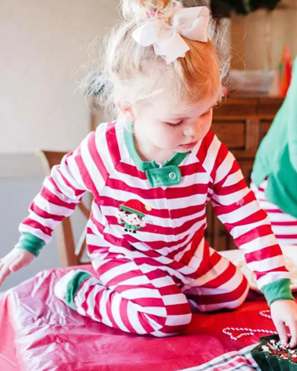 Green Santa Red Striped Christmas Pajamas