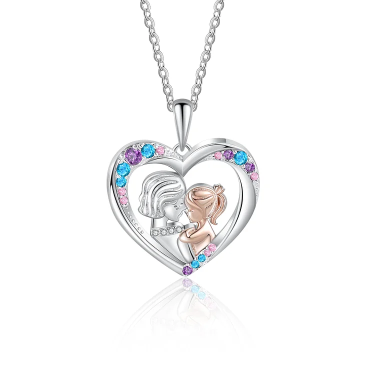 Kettenmachen Herz Halskette mit Farbig Zirkonia - Oma & Enkelin Umarmung Geschenk