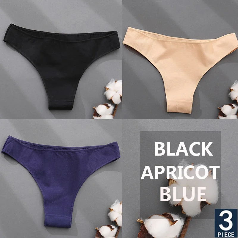 FINETOO 3PCS/Set Cotton Thong Women's Underwear M-XXL Woman Bikini Underpants Femme 7 Colors Breathable Girls Lingerie Panties
