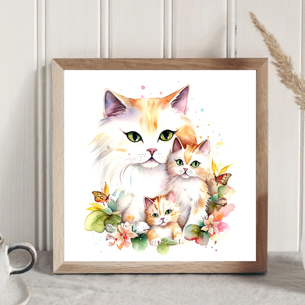 Full Round Diamond Painting 30*30cm - Cat Family