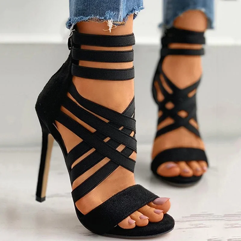 Qengg Women Shoes High Heels Women Sandals 2021 Zipper New Fashion Summer High Heels Sexy Ladies Peep Toe Shoes Women Pumps