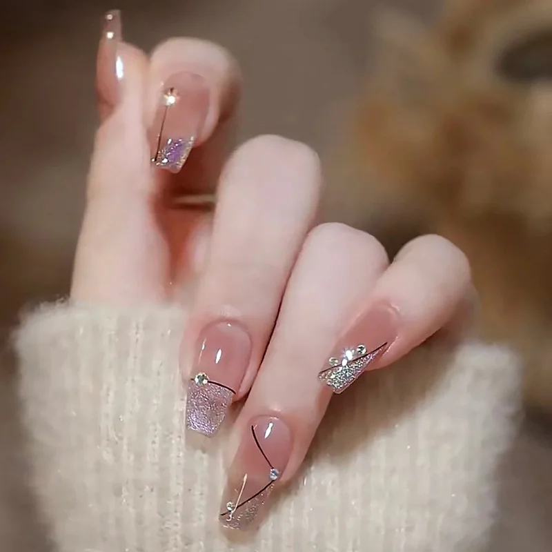 Buyerint 24pcs Wearable Pink Press on Nails – Butterfly Lovely Girl False Nails Tips with Jelly Gel Design  