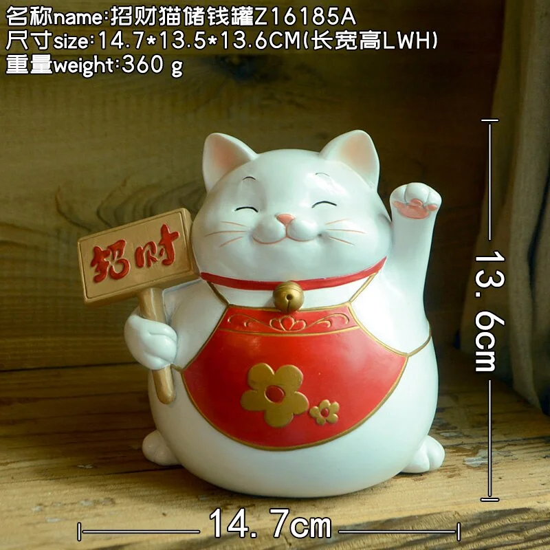 Creative Maneki Neko Piggy Bank Waving Hand Lucky Cat Gifts Home Decoration Business Gift Car Ornament Resin Craft