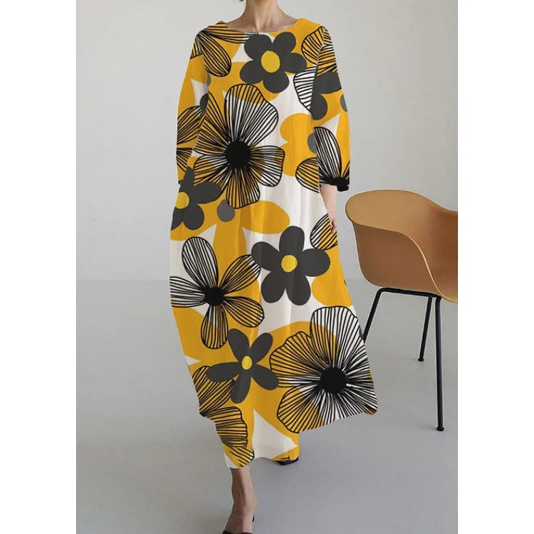 Women's Casual Yellow Flower Print Dress