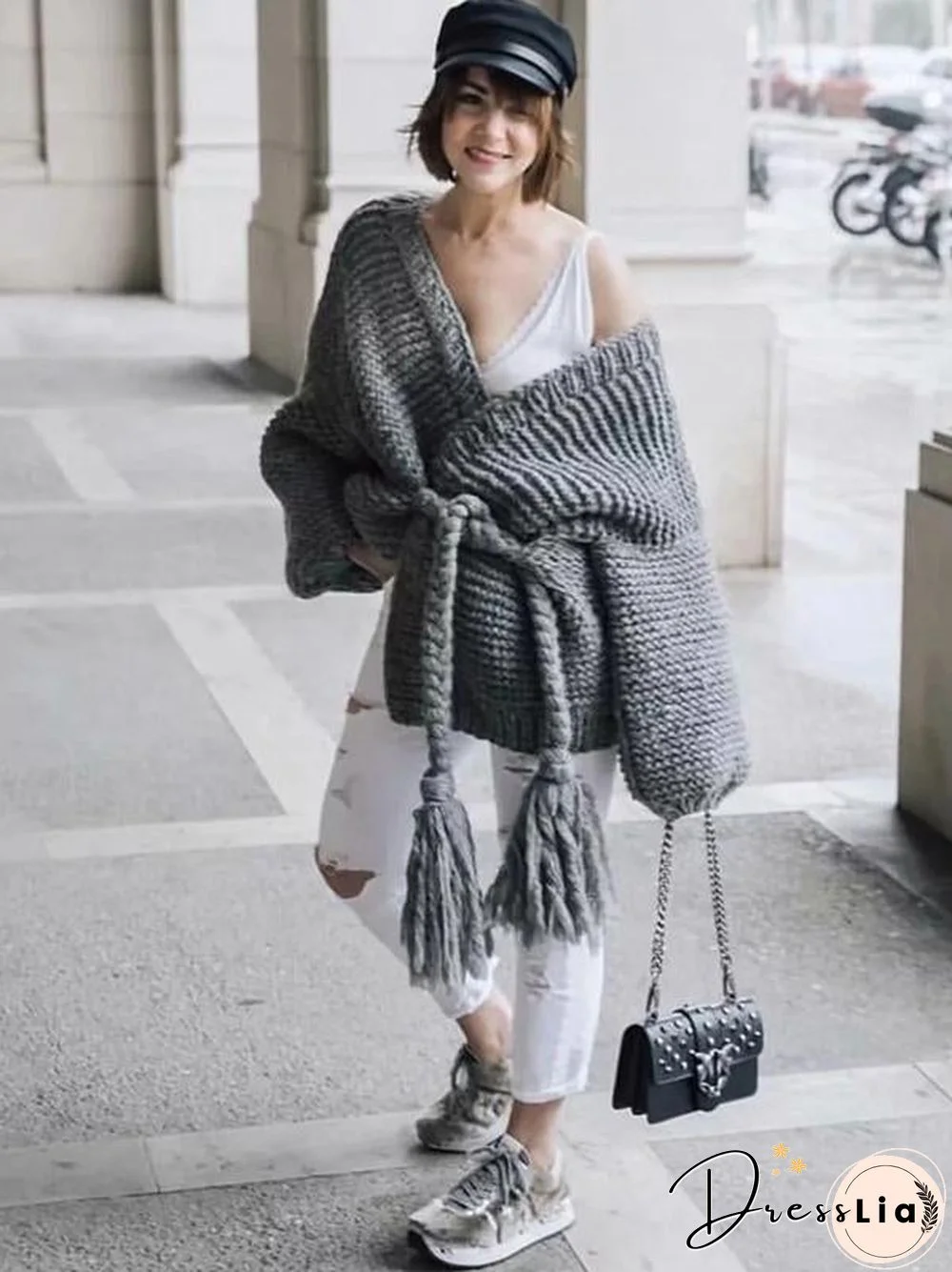 Hollow Knitting Bandage Long Sleeves Cardigan Tops