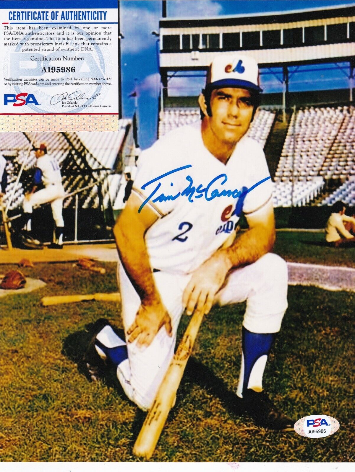 TIM MCCARVER MONTREAL EXPOS PSA AUTHENTICATED ACTION SIGNED 8x10