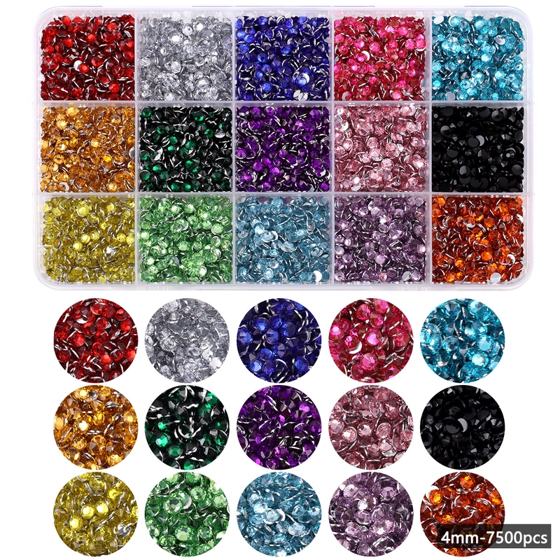 15 Color Resin Bottoming Drill Color AB Diamond Mixed Color Acrylic Diamond Handmade DIY Stick-on Crystals Large Transparent Rhinestone Jewelry Suit